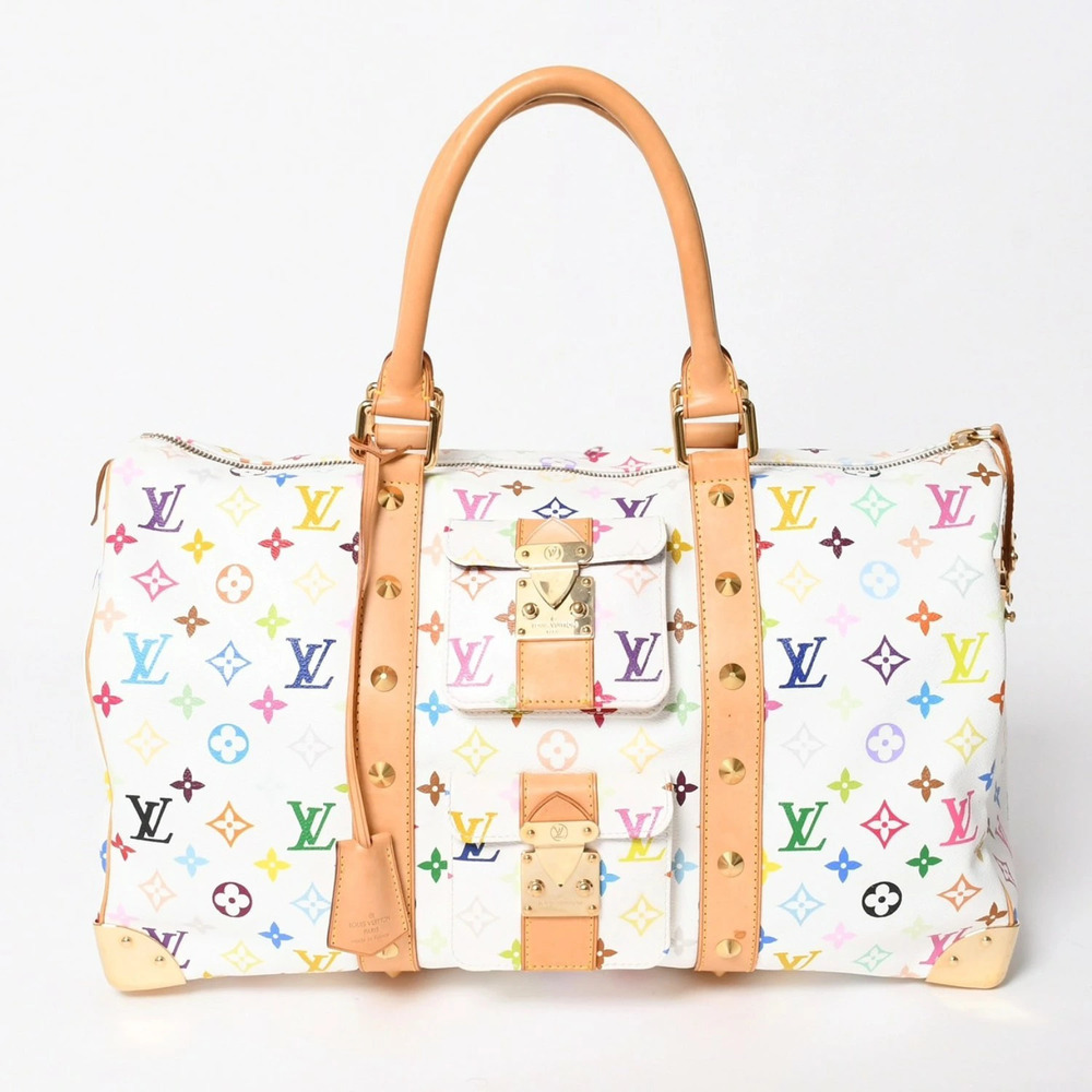 Louis Vuitton Keepall Monogram Multicolor Takashi Bag Canvas Travel Bag White